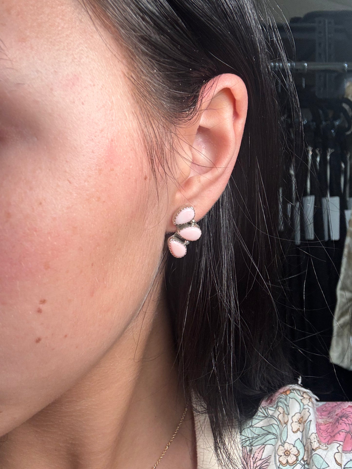 Pink Conch Stud Earrings #A by Maxine Ramirez, Navajo
