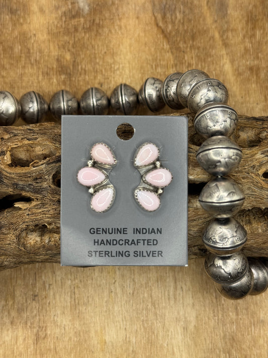 Pink Conch Stud Earrings #B by Maxine Ramirez, Navajo