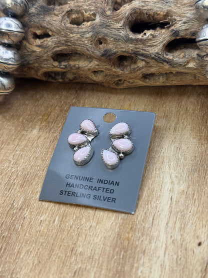Pink Conch Stud Earrings #B by Maxine Ramirez, Navajo