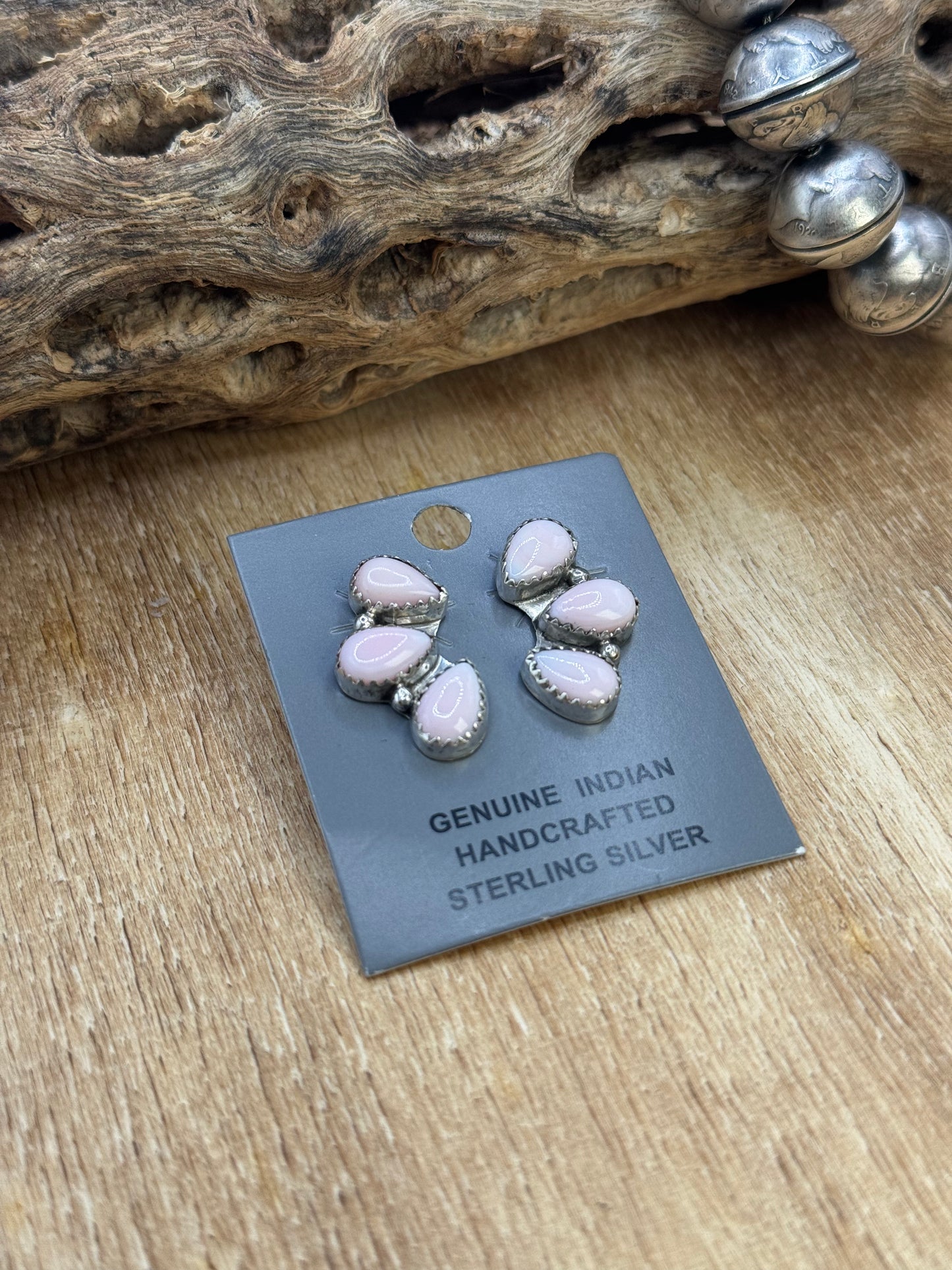 Pink Conch Stud Earrings #B by Maxine Ramirez, Navajo