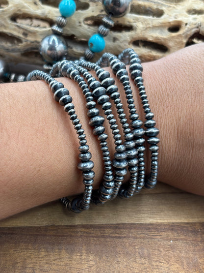 3-6mm #101-19 Rondelle Saucer Sterling Silver Pearl Stretchy Bracelet