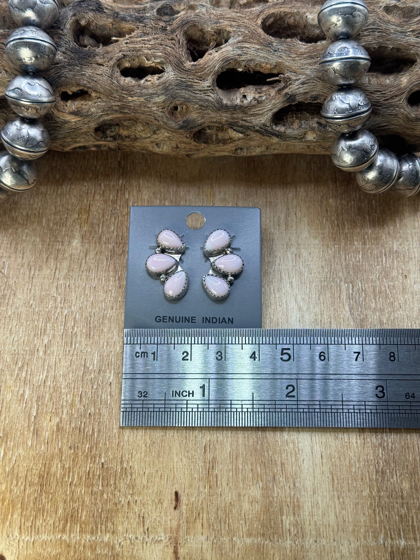 Pink Conch Stud Earrings #B by Maxine Ramirez, Navajo