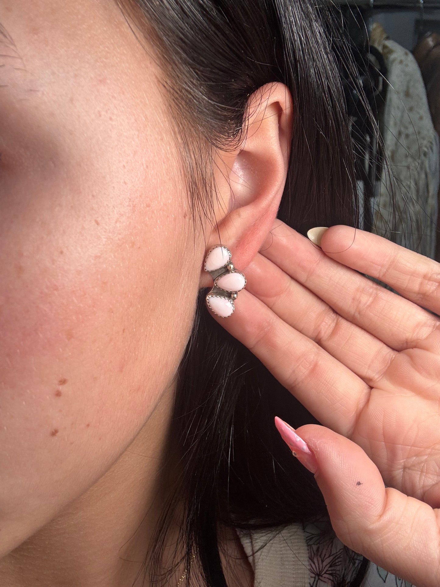 Pink Conch Stud Earrings #B by Maxine Ramirez, Navajo