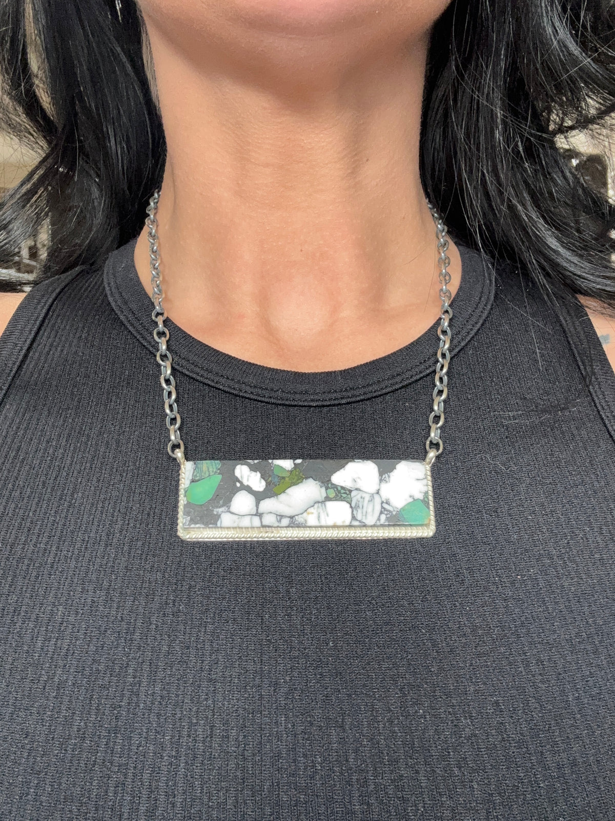 White Buffalo Mojave #917-41 Bar Necklace by Brandon Etcitty, Navajo