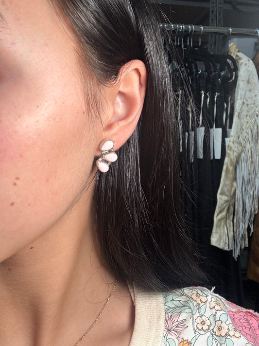 Pink Conch Stud Earrings #B by Maxine Ramirez, Navajo