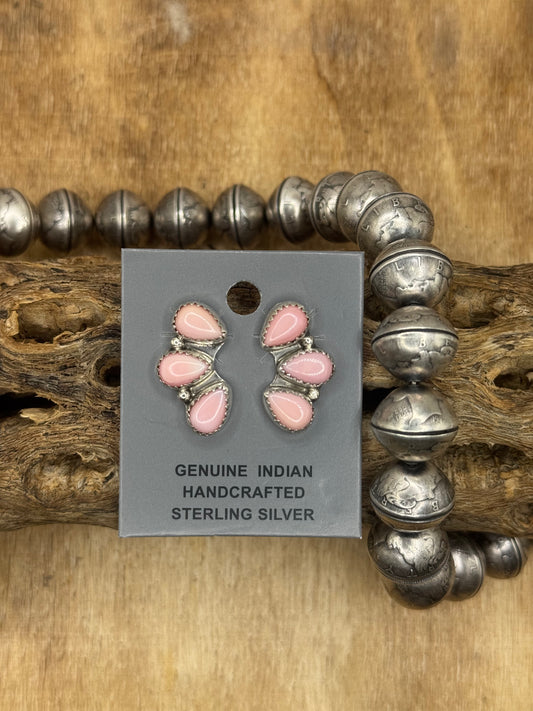 Pink Conch Stud Earrings #C by Maxine Ramirez, Navajo