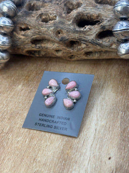 Pink Conch Stud Earrings #C by Maxine Ramirez, Navajo