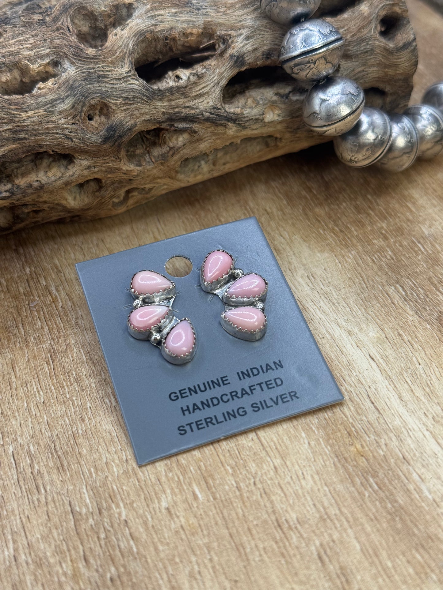 Pink Conch Stud Earrings #C by Maxine Ramirez, Navajo