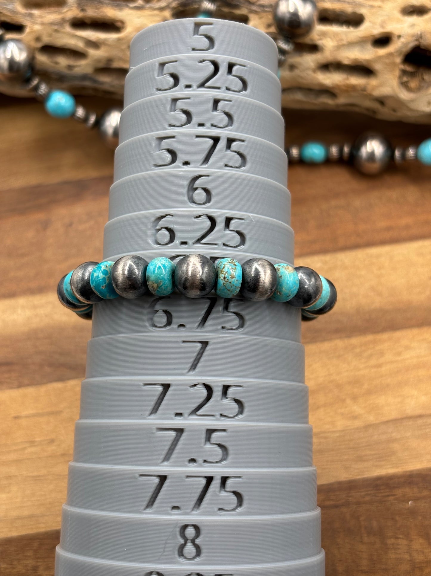 10mm #101-21 Sterling Silver Pearl Stretchy Bracelet With Turquoise