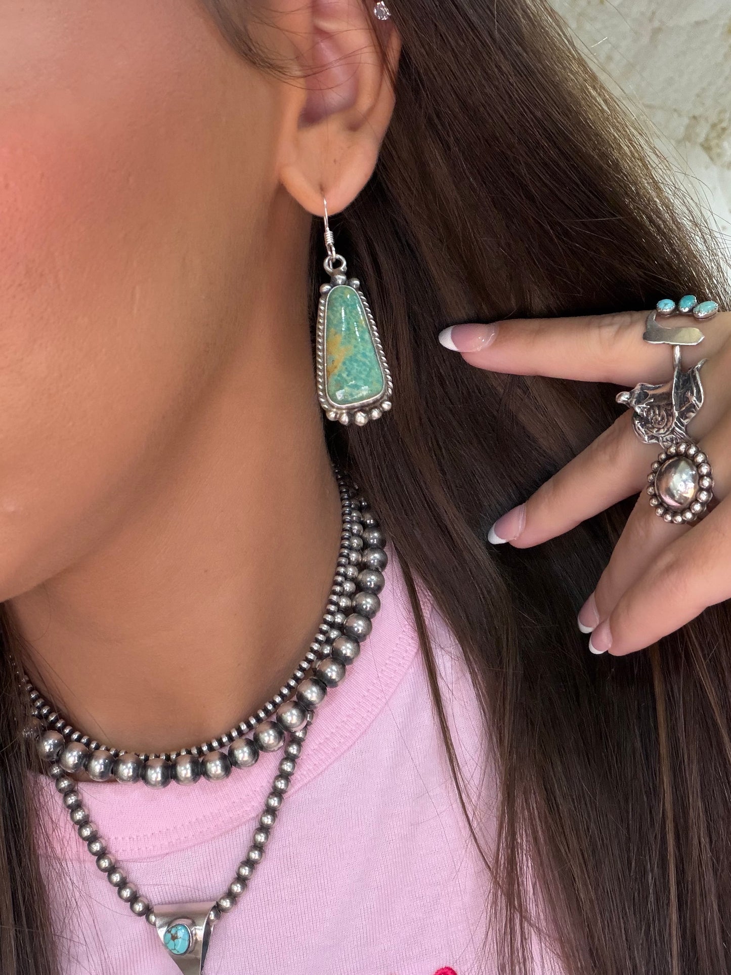 Turquoise Earrings #83-3 by Elouise Kee, Navajo