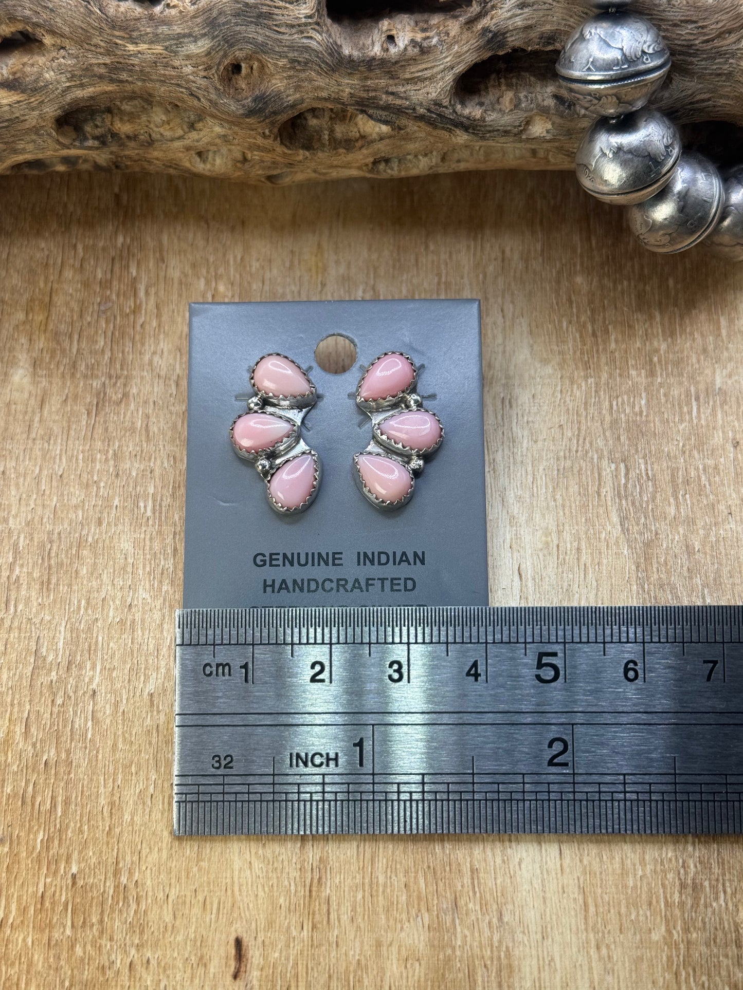 Pink Conch Stud Earrings #C by Maxine Ramirez, Navajo