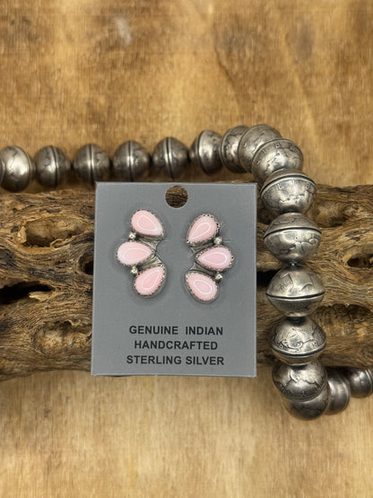 Pink Conch Stud Earrings #D by Maxine Ramirez, Navajo