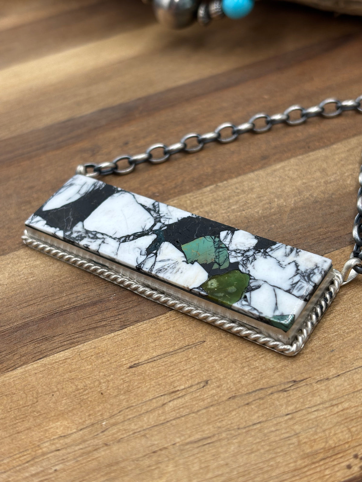 White Buffalo Mojave #917-39 Bar Necklace by Brandon Etcitty, Navajo