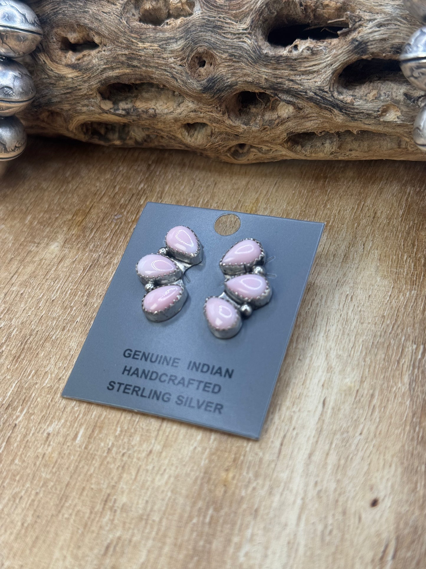 Pink Conch Stud Earrings #D by Maxine Ramirez, Navajo