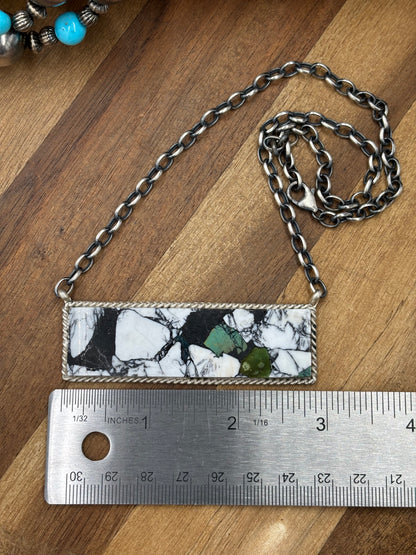 White Buffalo Mojave #917-39 Bar Necklace by Brandon Etcitty, Navajo