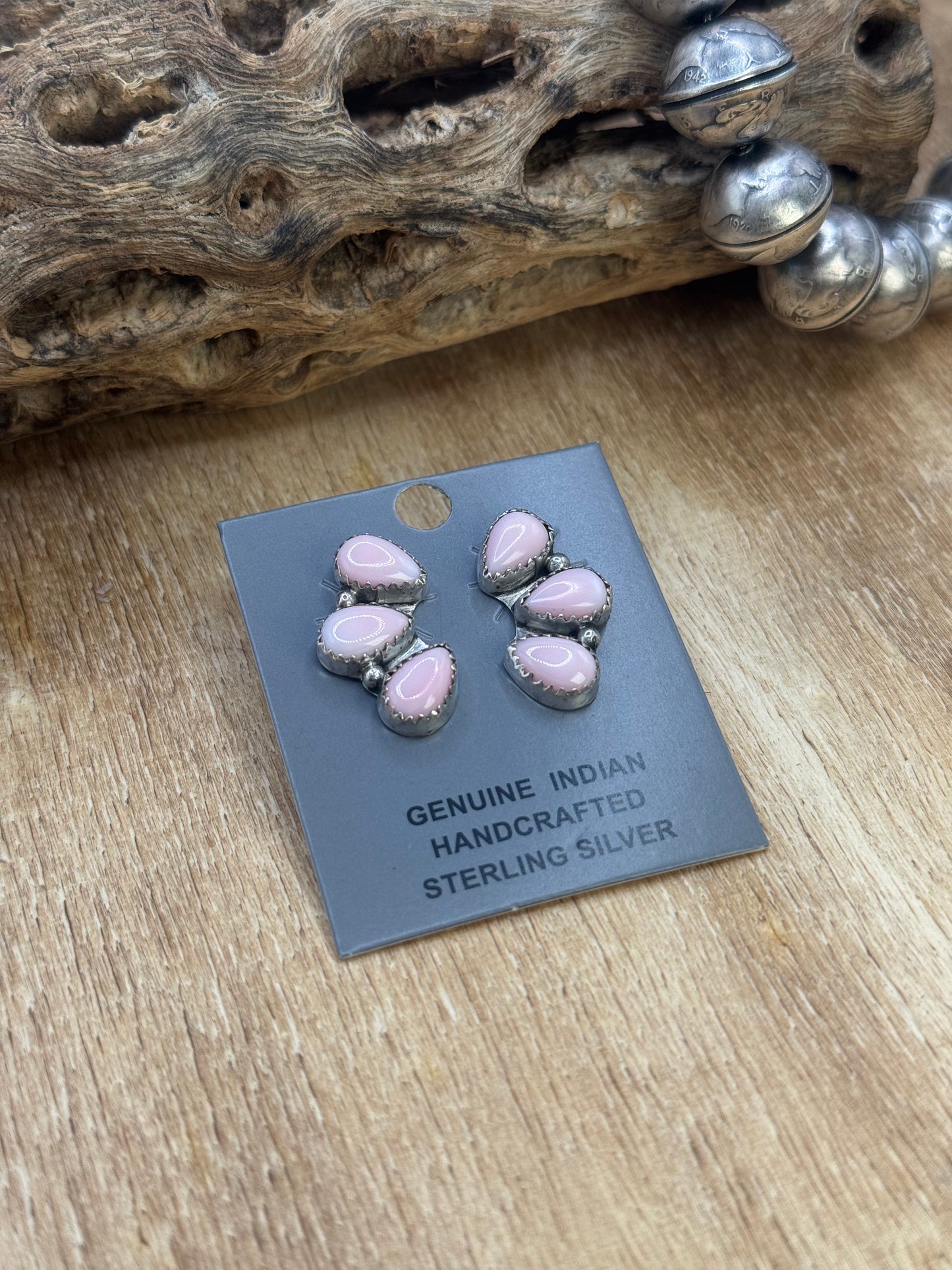 Pink Conch Stud Earrings #D by Maxine Ramirez, Navajo