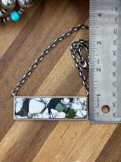 White Buffalo Mojave #917-39 Bar Necklace by Brandon Etcitty, Navajo