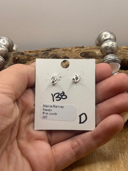 Pink Conch Stud Earrings #D by Maxine Ramirez, Navajo