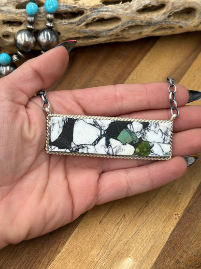 White Buffalo Mojave #917-39 Bar Necklace by Brandon Etcitty, Navajo