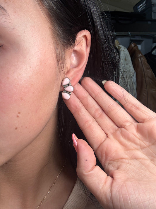 Pink Conch Stud Earrings #D by Maxine Ramirez, Navajo