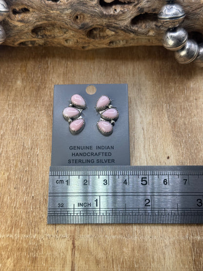 Pink Conch Stud Earrings #D by Maxine Ramirez, Navajo