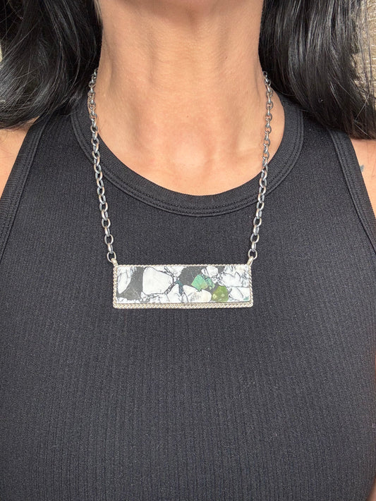 White Buffalo Mojave #917-39 XL Bar Necklace by Brandon Etcitty, Navajo