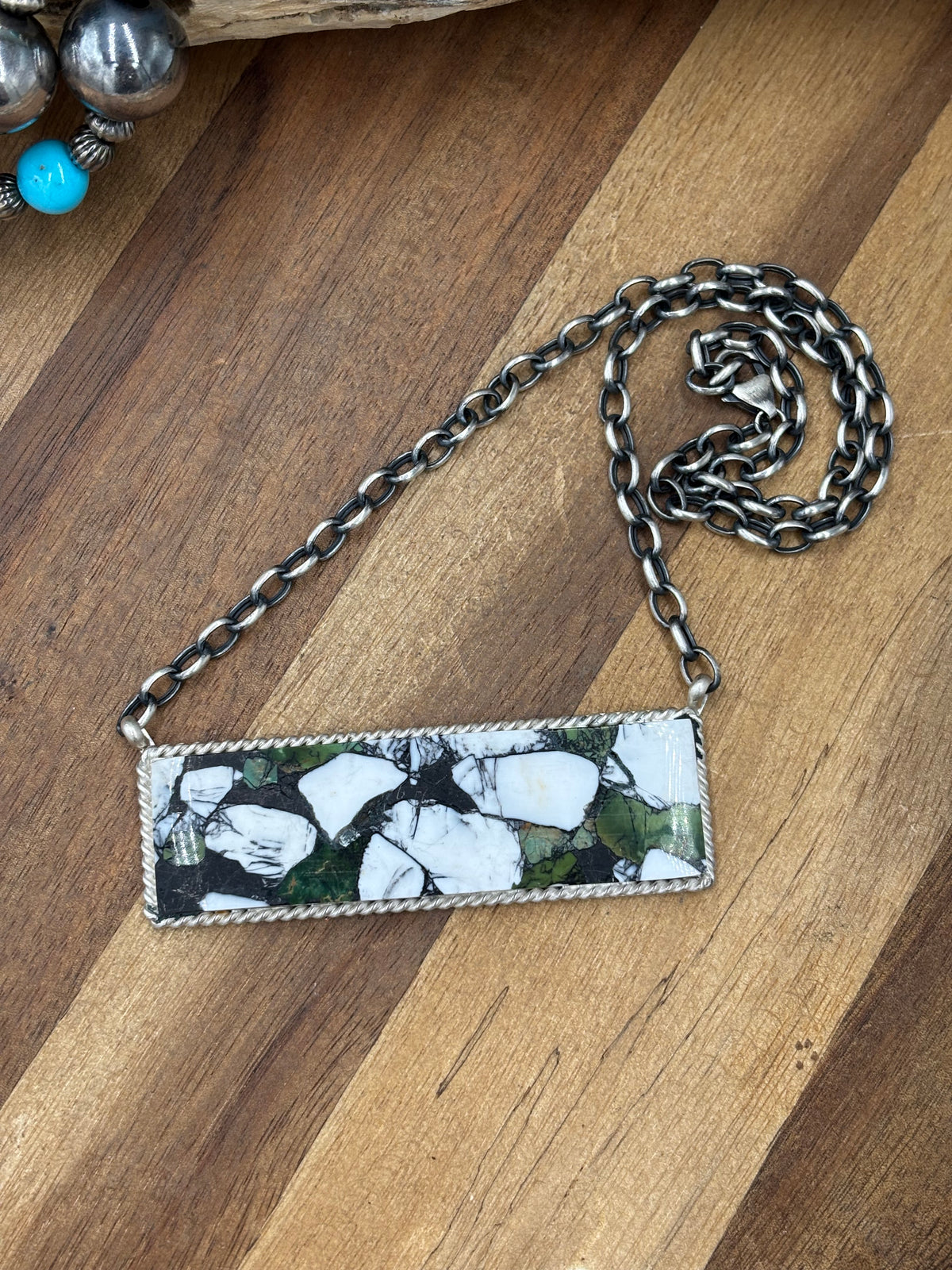 White Buffalo Mojave #917-40 Bar Necklace by Brandon Etcitty, Navajo