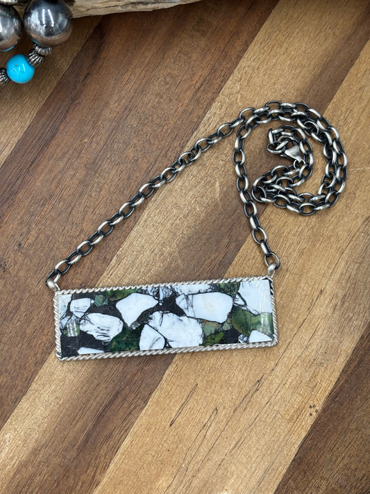 White Buffalo Mojave #917-40 XL Bar Necklace by Brandon Etcitty, Navajo