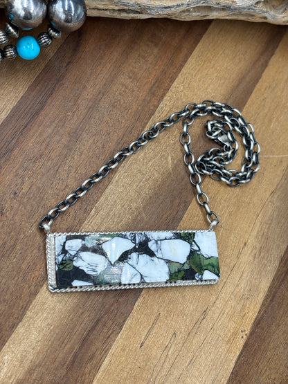 White Buffalo Mojave #917-40 Bar Necklace by Brandon Etcitty, Navajo