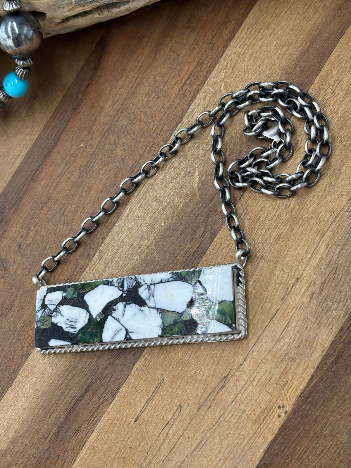 White Buffalo Mojave #917-40 Bar Necklace by Brandon Etcitty, Navajo