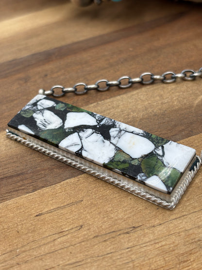 White Buffalo Mojave #917-40 Bar Necklace by Brandon Etcitty, Navajo