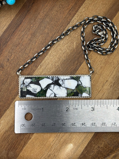 White Buffalo Mojave #917-40 Bar Necklace by Brandon Etcitty, Navajo