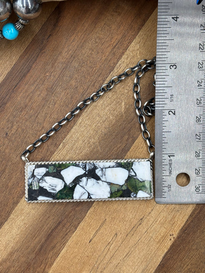 White Buffalo Mojave #917-40 Bar Necklace by Brandon Etcitty, Navajo
