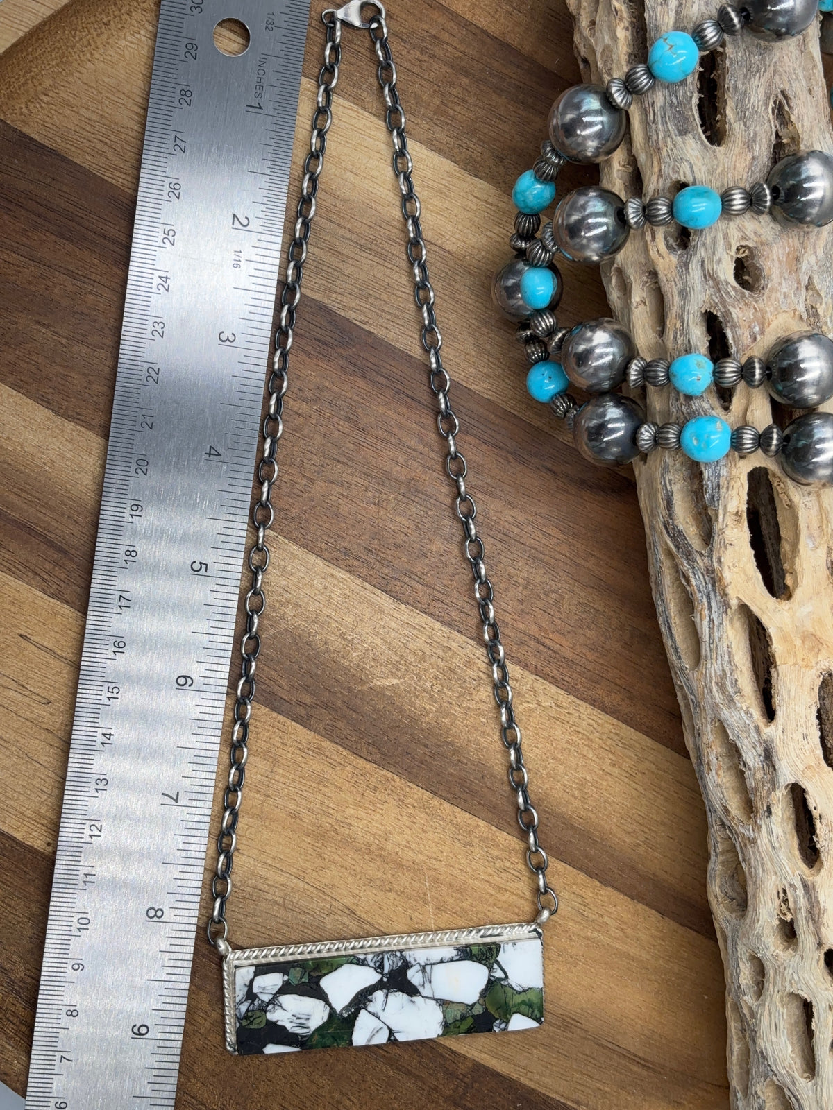 White Buffalo Mojave #917-40 Bar Necklace by Brandon Etcitty, Navajo