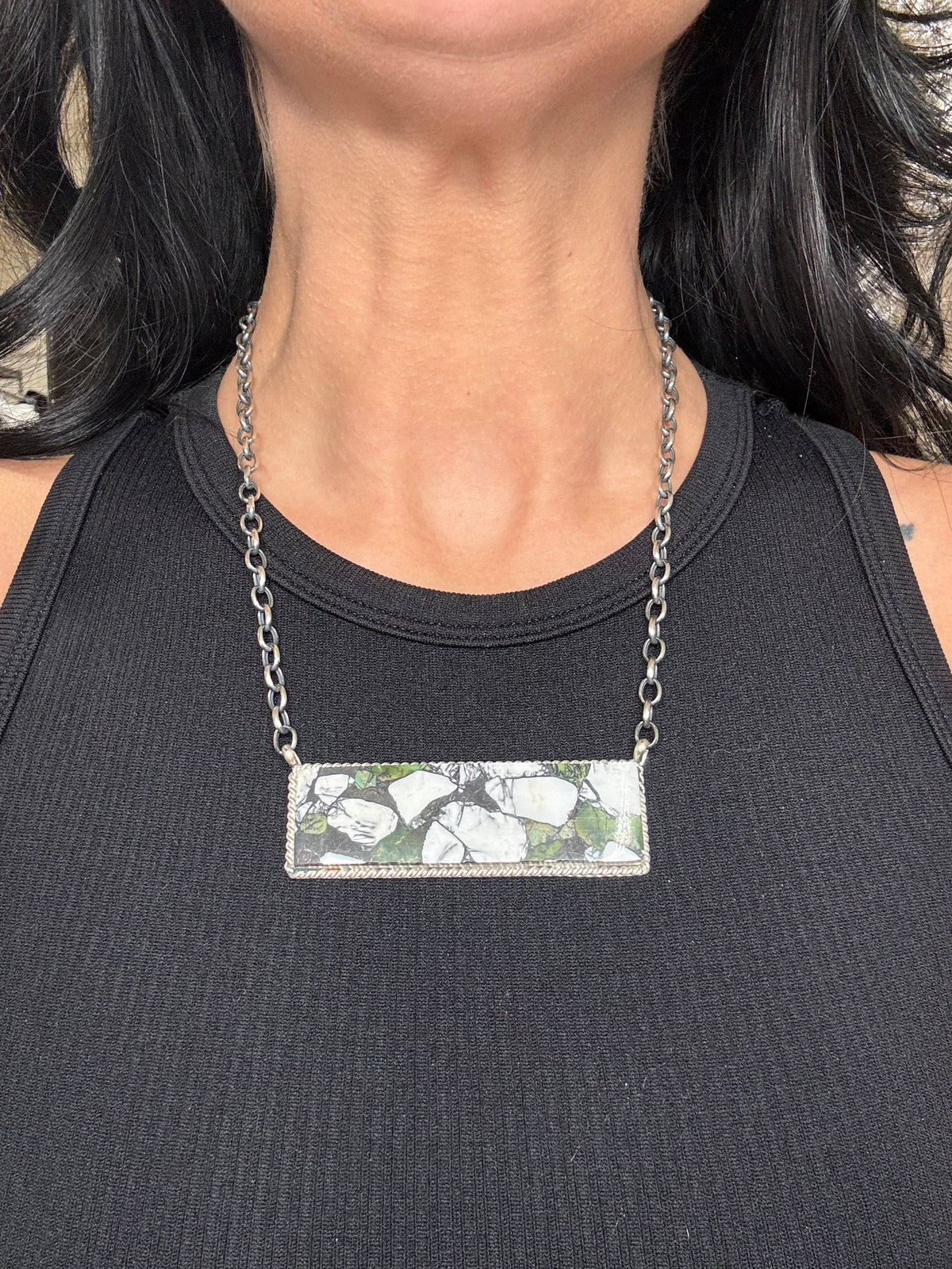 White Buffalo Mojave #917-40 Bar Necklace by Brandon Etcitty, Navajo
