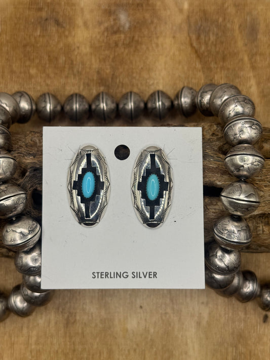Turquoise Shadow Box Earrings by Felix Perry, Navajo