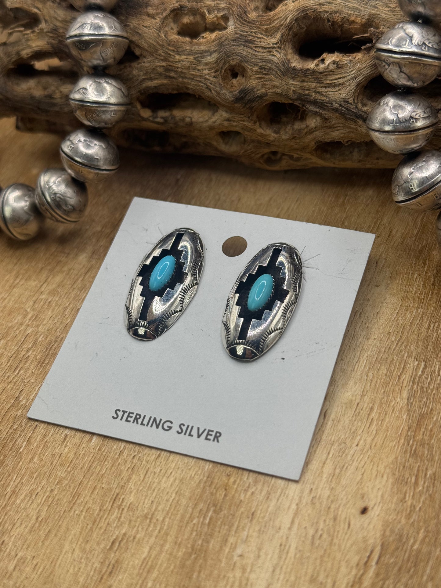 Turquoise Shadow Box Earrings by Felix Perry, Navajo