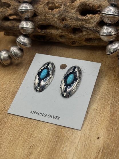 Turquoise Shadow Box Earrings by Felix Perry, Navajo