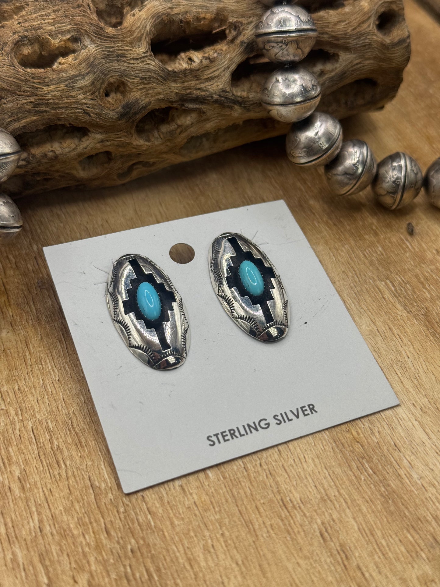 Turquoise Shadow Box Earrings by Felix Perry, Navajo