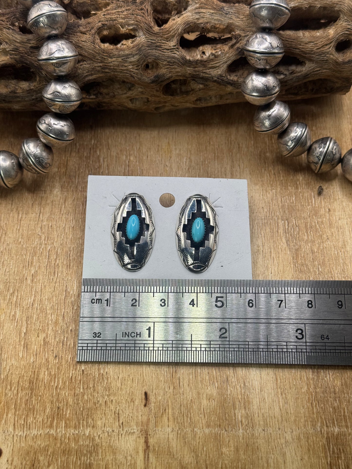 Turquoise Shadow Box Earrings by Felix Perry, Navajo