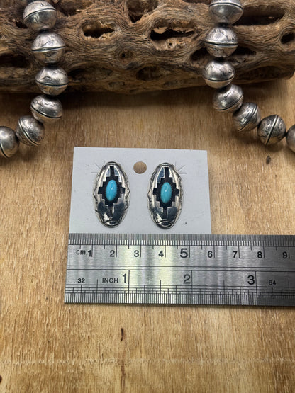 Turquoise Shadow Box Earrings by Felix Perry, Navajo