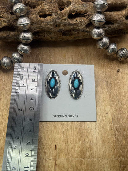 Turquoise Shadow Box Earrings by Felix Perry, Navajo