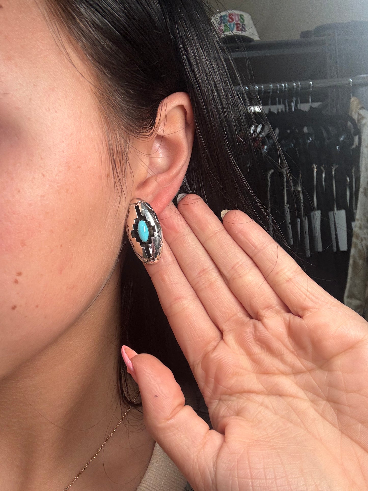 Turquoise Shadow Box Earrings by Felix Perry, Navajo