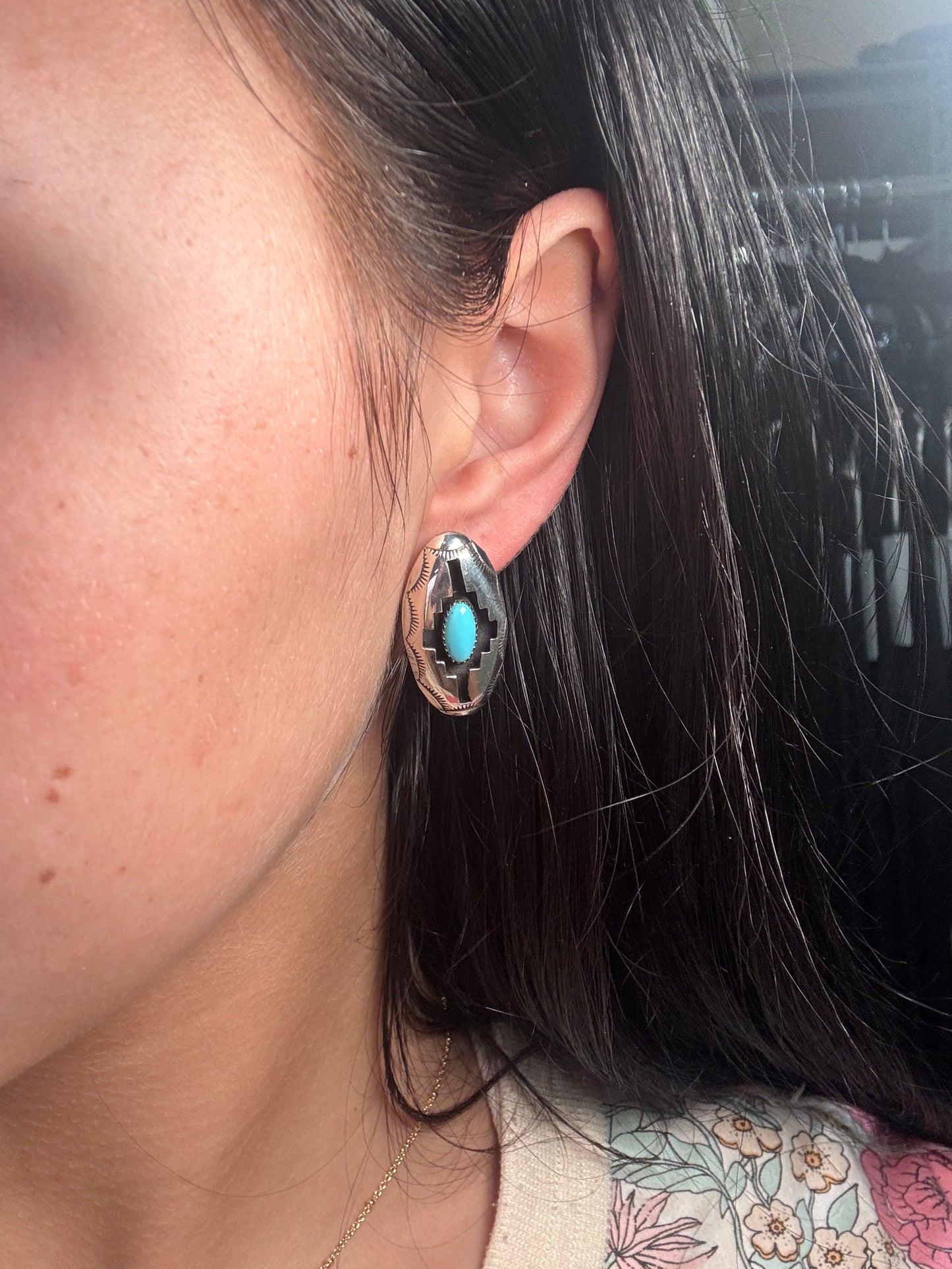 Turquoise Shadow Box Earrings by Felix Perry, Navajo