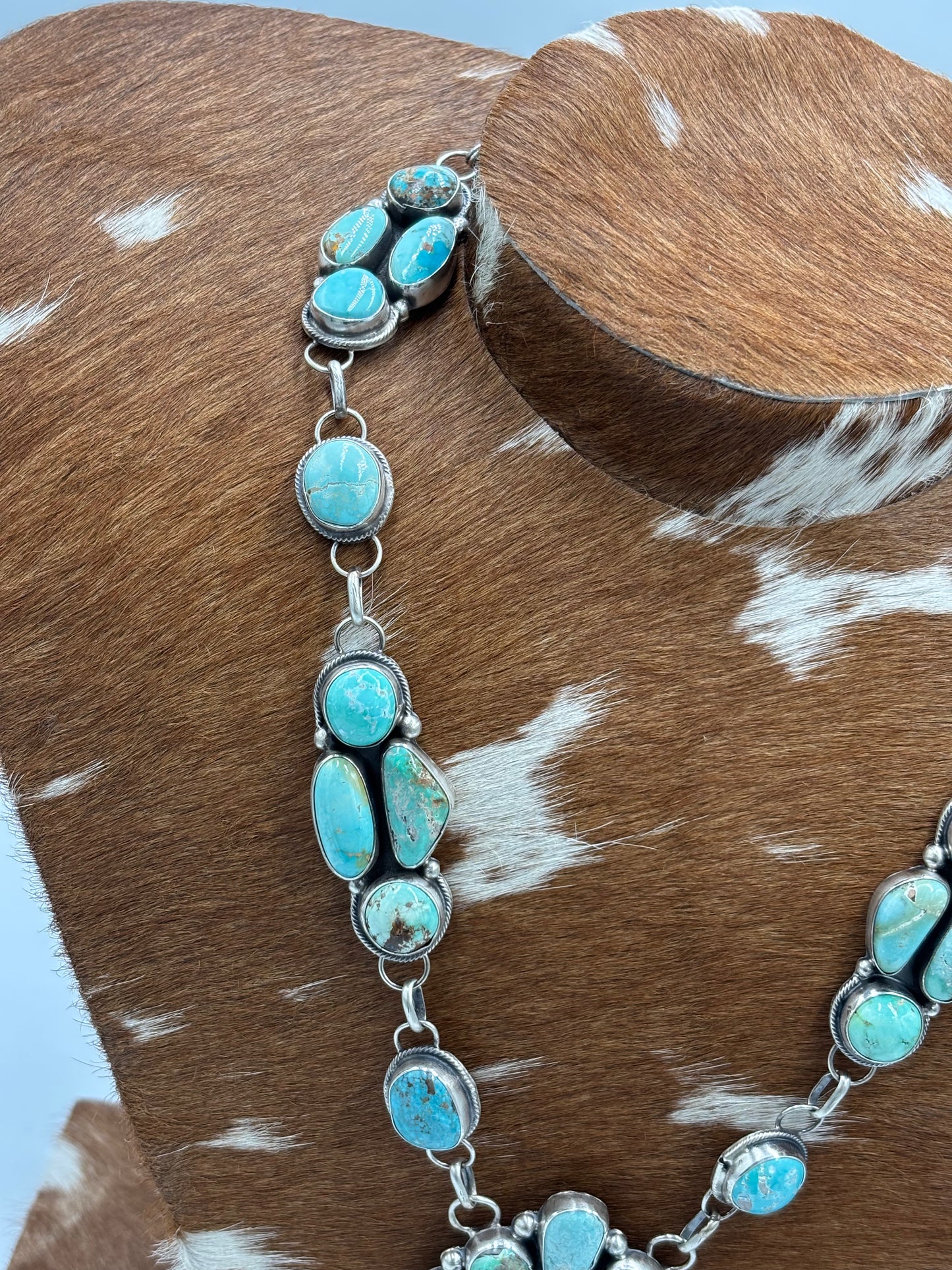 Carico Lake #101-7 Turquoise Statement Necklace Set by Ella Peter, Navajo
