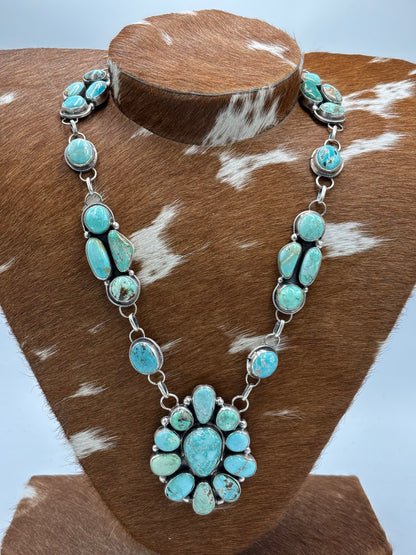 Carico Lake #101-7 Turquoise Statement Necklace Set by Ella Peter, Navajo