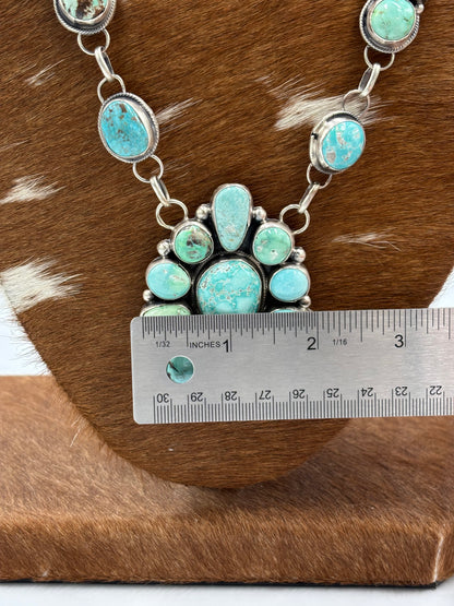 Carico Lake #101-7 Turquoise Statement Necklace Set by Ella Peter, Navajo