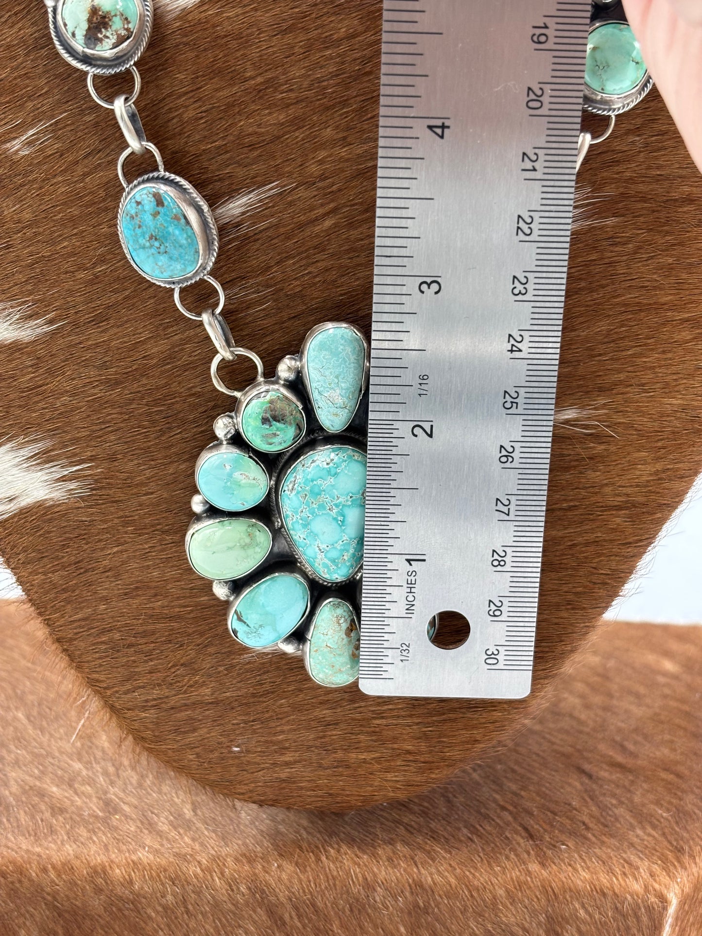 Carico Lake #101-7 Turquoise Statement Necklace Set by Ella Peter, Navajo