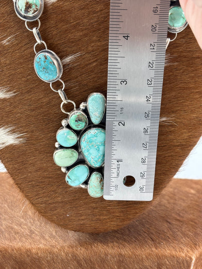 Carico Lake #101-7 Turquoise Statement Necklace Set by Ella Peter, Navajo