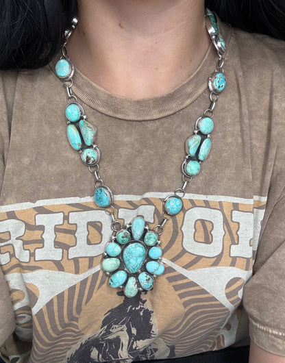 Carico Lake #101-7 Turquoise Statement Necklace Set by Ella Peter, Navajo